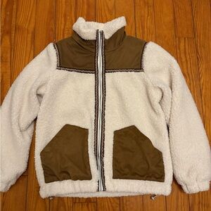 Sherpa Jacket with Contrast Pockets - White & Brown